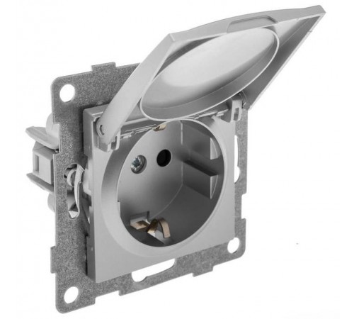 Ugra Розетка 1-ой с/з с з/ш и крышкой, СУ , 16А, 250В, серебро  С11Р91-004  GUSI Electric