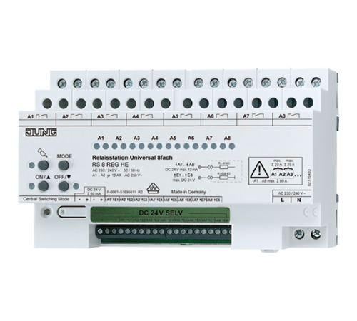 Универсальная релейная станция, 8 групп, монтаж на DIN-рейку, 8 модулей; Электроника  RS8REGHE  Jung
