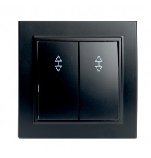 Выключатель (переключатель) электрический 2-клавишный, серия Эрна, PSW10-9008-03, черный  39921  STEKKER