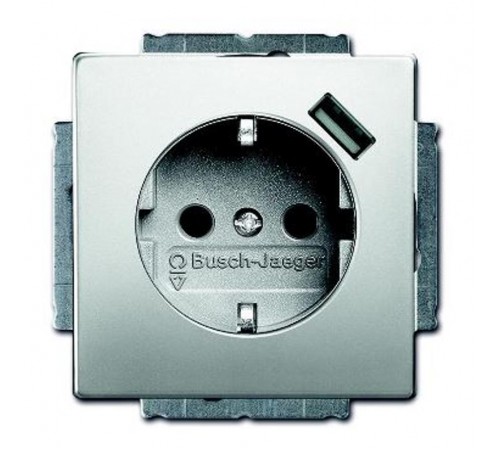 Розетка Schuko с устр. зарядным USB, 20 EUCBUSB-866-500, Сталь, 16А, 700 мА, безвинт. клеммы, защ. шторки,  2011-0-6184   2CKA002011A6184  ABB