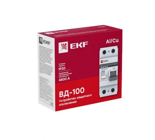 Выключатель дифференциальный (УЗО) ВД-100 2п 40А 300мА (тип АС) PROximа  elcb-2-40-300-em-pro  EKF (замена - E1026M40300)
