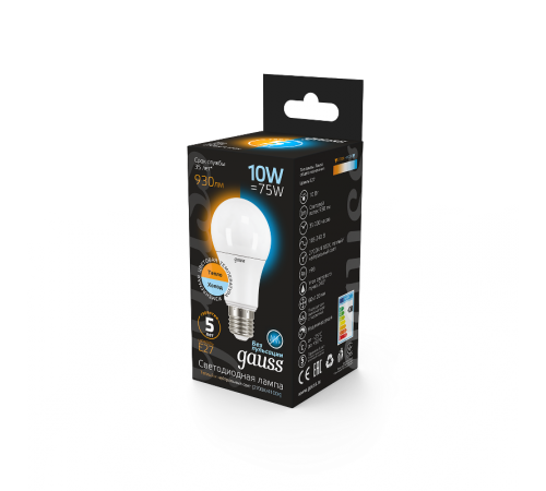 Лампа светодиодная LED 10Вт E27 220В 2700К/4100К СТС A60  102502110-T  Gauss