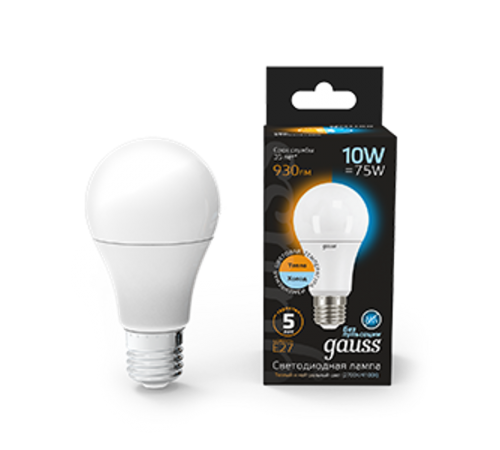 Лампа светодиодная LED 10Вт E27 220В 2700К/4100К СТС A60  102502110-T  Gauss
