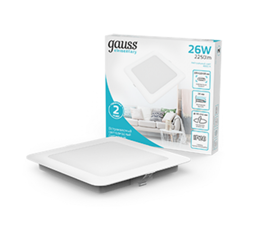 Светильник  Elementary Downlight квадрат 26W 2250lm 4000K 170-260V IP20 220*26 белый LED 1/40  998520224  Gauss