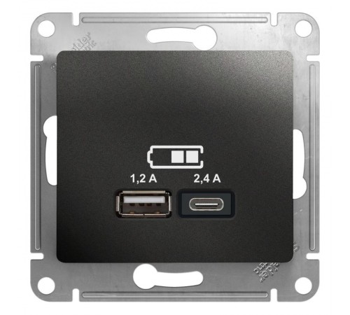 Glossa Антрацит USB Розетка A+С, 5В/2,4А, 2х5В/1,2 А, механизм  GSL000739  SE