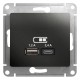 Glossa Антрацит USB Розетка A+С, 5В/2,4А, 2х5В/1,2 А, механизм  GSL000739  SE