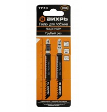 Пилки для лобзика Т111C по дереву,грубый рез 100х75мм (2 шт)  73/10/5/7  ВИХРЬ