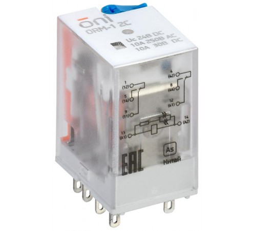 Реле интерфейсное ORM-1 2C 24В DC с LED и тест. кнопкой ONI  ORM-1-2C-DC24V-L-B  ONI