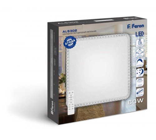 Светильник светодиодный декоративный бытовой AL5302 60W, Max. 5000Lum, 3000К-6500K, управляемый  29640  FERON