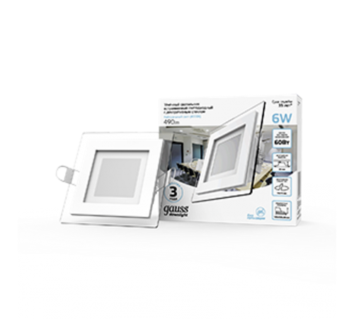 Светильник светодиодный встраиваемый квадратный с декоративным стеклом 6W 4000K 1/40  948111206  Gauss