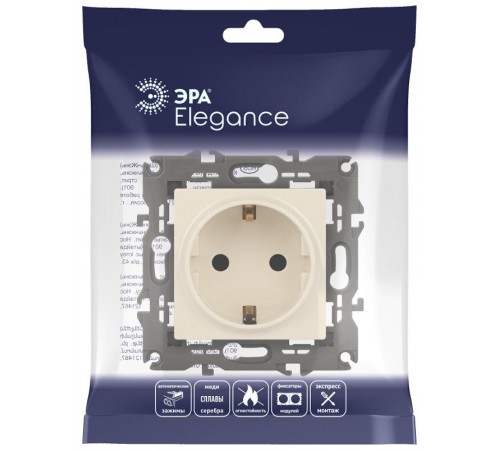 14-2102-02 Розетка с заземлением со шторками, 16A-250В, IP20, Эра Elegance, сл.кость  Б0034273  ЭРА