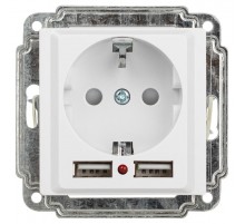 Розетка Intro Accent 6-410-01 P+E Schuko со шторками, 16А-250В + 2хUSB, IP20, СУ, белый   Б0063689  Intro