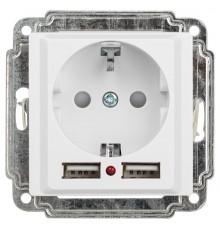Розетка Intro Accent 6-410-01 P+E Schuko со шторками, 16А-250В + 2хUSB, IP20, СУ, белый   Б0063689  Intro
