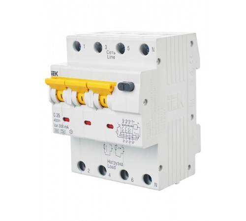 Выключатель автоматический дифференциального тока АВДТ 34 3п+N 25А C 300мА тип A  MAD22-6-025-C-300  IEK