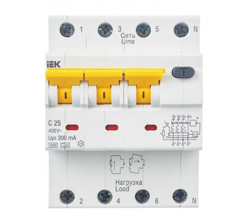 Выключатель автоматический дифференциального тока АВДТ 34 3п+N 25А C 300мА тип A  MAD22-6-025-C-300  IEK