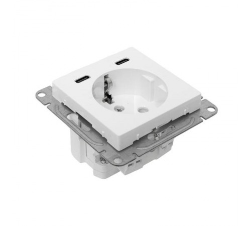 Механизм розетки с USB-C - 2шт, 16А, с заземлением, со шторками, белый Эпика EKF  UP1-SOW-111-2USBC  EKF