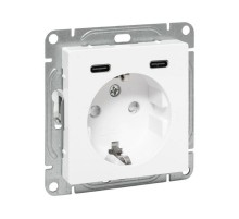 Механизм розетки с USB-C - 2шт, 16А, с заземлением, со шторками, белый Эпика EKF  UP1-SOW-111-2USBC  EKF