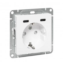 Механизм розетки с USB-C - 2шт, 16А, с заземлением, со шторками, белый Эпика EKF  UP1-SOW-111-2USBC  EKF