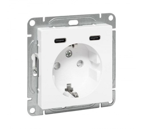 Механизм розетки с USB-C - 2шт, 16А, с заземлением, со шторками, белый Эпика EKF  UP1-SOW-111-2USBC  EKF