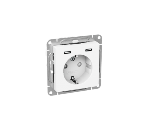 Механизм розетки с USB-C - 2шт, 16А, с заземлением, со шторками, белый Эпика EKF  UP1-SOW-111-2USBC  EKF
