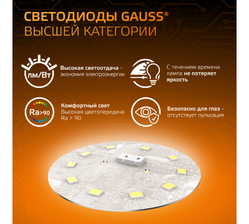 Лампа светодиодная LED 9.5Вт E14 220В 3000К Candle (свеча)  103101110  Gauss