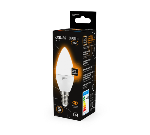 Лампа светодиодная LED 9.5Вт E14 220В 3000К Candle (свеча)  103101110  Gauss