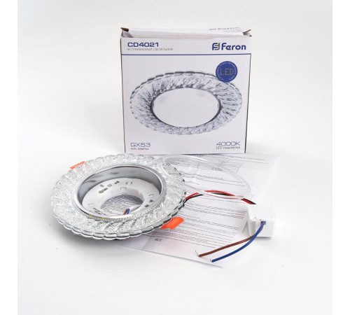 Светильник потолочный встраиваемый под лампу GX53 CD4021 20LED*2835 SMD 4000K, 15W GX53, без лампы, прозрачный, хром  29474  FERON