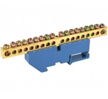 Шина "N" нулевая 8х12мм 18/1 (18 групп/крепеж по центру) с изолятором на DIN-рейку (20 шт/уп)  PR08.28968  Промрукав