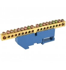 Шина "N" нулевая 8х12мм 18/1 (18 групп/крепеж по центру) с изолятором на DIN-рейку (20 шт/уп)  PR08.28968  Промрукав