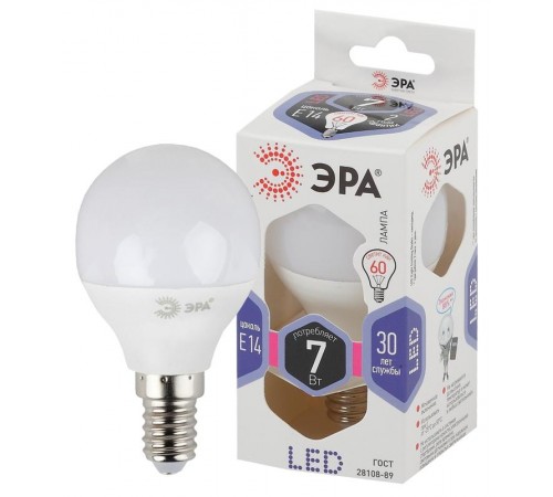 Лампа светодиодная LED 7Вт Е14 6000К smd P45-7W-860-E14  Б0031401  ЭРА