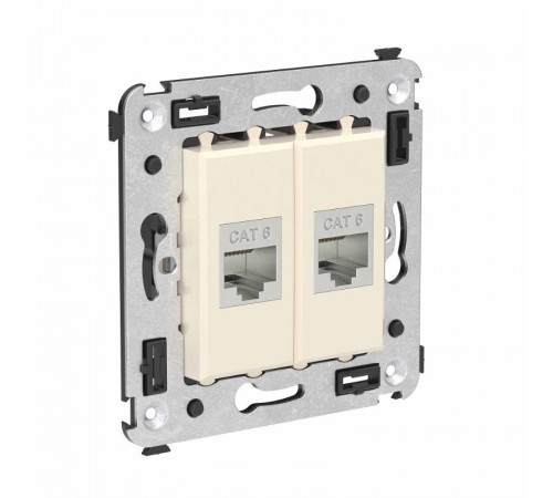 Компьютерная розетка RJ-45 без шторки в стену, кат.6 двойная экранированная, "Avanti", "Ванильная дымка"  4405794  DKC