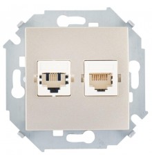 Simon 15 Шампань Розетка телефонная + компьютерная RJ11+RJ45 кат.5е, Systimax  1591590-034  Simon