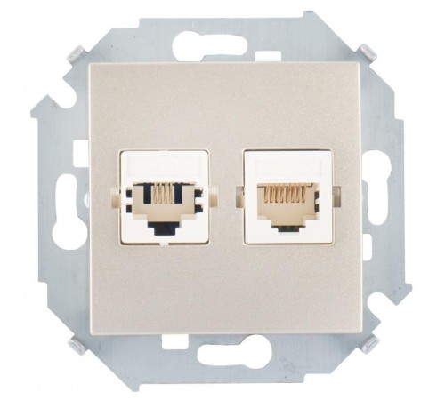 Simon 15 Шампань Розетка телефонная + компьютерная RJ11+RJ45 кат.5е, Systimax  1591590-034  Simon