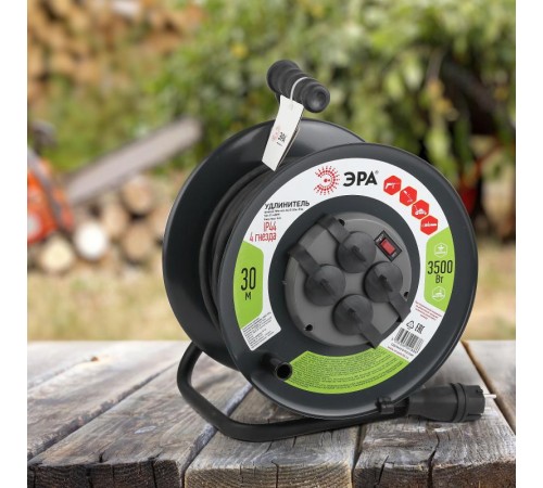 Удлинитель силовой ЭРА RMx-4es-3x2.5-30m-IP44(KG) на м. катушке c/з 4 гн 30м КГ 3х2.5  Б0043058  ЭРА