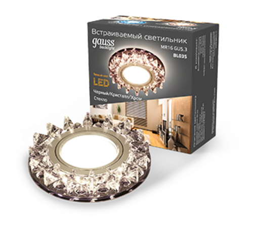 Светильник точечный встраиваемый Backlight BL035 Кругл. Черный/Кристалл/Хром, Gu5.3, LED 2700K  BL035  Gauss