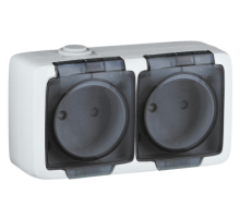 Розетка открытой установки, двухместная, со шторками, брызгозащищенная, цвет белый  РА16-242  HEGEL