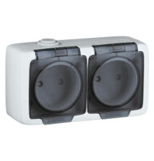 Розетка открытой установки, двухместная, со шторками, брызгозащищенная, цвет белый  РА16-242  HEGEL