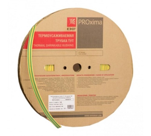 Термоусаживаемая трубка ТУТ нг 18/9 жел-зел рулон PROxima  tut-18-yg  EKF