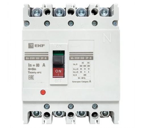 Выключатель автоматический ВА-99М 100/80А 4P 5In 35кА EKF PROxima  mccb99-4P5In100-80m  EKF