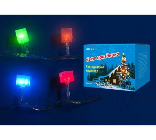 Гирлянда светодиодная  с контроллером "Кубики"  ULD-S0700-050/DTA MULTI IP20 CUBES-1   50 диодов, 7 м, разноцветная, IP20,шнур прозр.  07932  Uniel