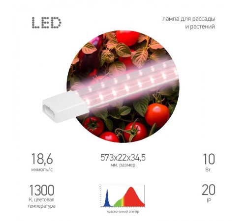 Светильник для растений фитолампа светодиодная линейная  FITO-10W-Т5-PL-Slim-GR розового свечения 10 Вт GREEN LINE  Б0066958  ЭРА