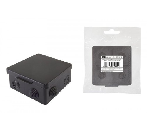 Коробка распределительная о/п 80х80х50мм, крышка, IP54, 7вх., черная, инд. штрихкод  SQ1401-0912  TDM