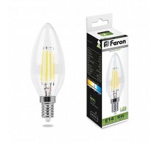 Лампа светодиодная LB-58 (5W) 230V E14 4000K филамент C35 прозрачная  25573  FERON