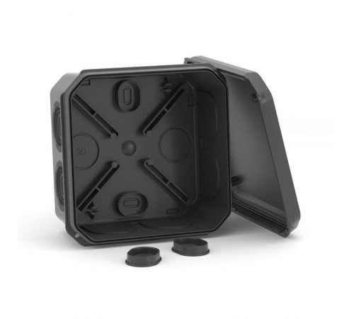 Коробка ответвительная с 8+2 кабельными вводами д.20/20мм, IP55,85х85х40мм, черный  53785B  DKC