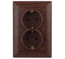 Розетка Intro Solo 4-205-10 с заземлением двойная 2X2P+E Schuko, 16А-250В, IP20, СУ, венге  Б0053679  Intro