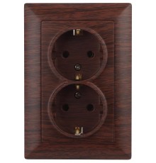 Розетка Intro Solo 4-205-10 с заземлением двойная 2X2P+E Schuko, 16А-250В, IP20, СУ, венге  Б0053679  Intro