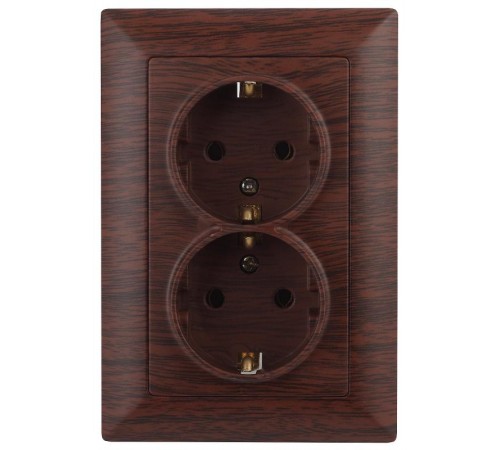 Розетка Intro Solo 4-205-10 с заземлением двойная 2X2P+E Schuko, 16А-250В, IP20, СУ, венге  Б0053679  Intro