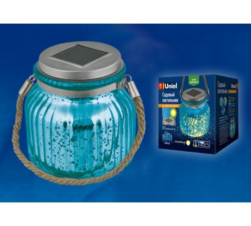 Cветильник садовый декоративный на солнечной батарее USL-M-210/GN120 BLUE JAR Теплый 4000К, 1*АА Ni-Mh акк. в/к. IP44  UL-00003208  Uniel