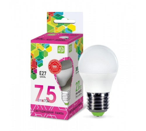 Лампа светодиодная LED-ШАР-standard 7.5Вт 230В Е27 6500К 675Лм  4690612019154  ASD