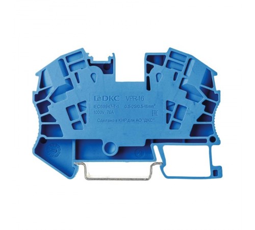 Клемма проходная, зажим push-in, 2 точки подключения, 16 кв.мм, синяя  VPR-16-BU  DKC